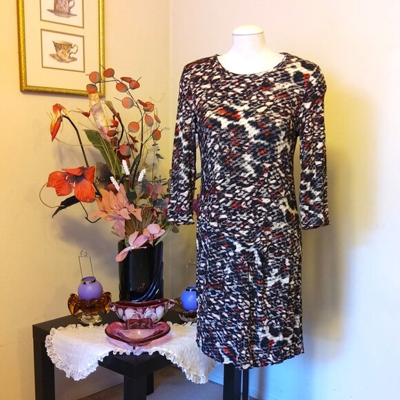 NWT Eric Alexandre Multi Color 3/4 Sleeve Scoop Neck Spring Fall Winter Dress M - Picture 3 of 7